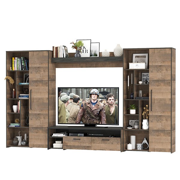 Трувор Гостиная 075, цвет дуб гранж песочный/интра, ШхГхВ 335,8х45,4х194,2 см., универсальная сборка