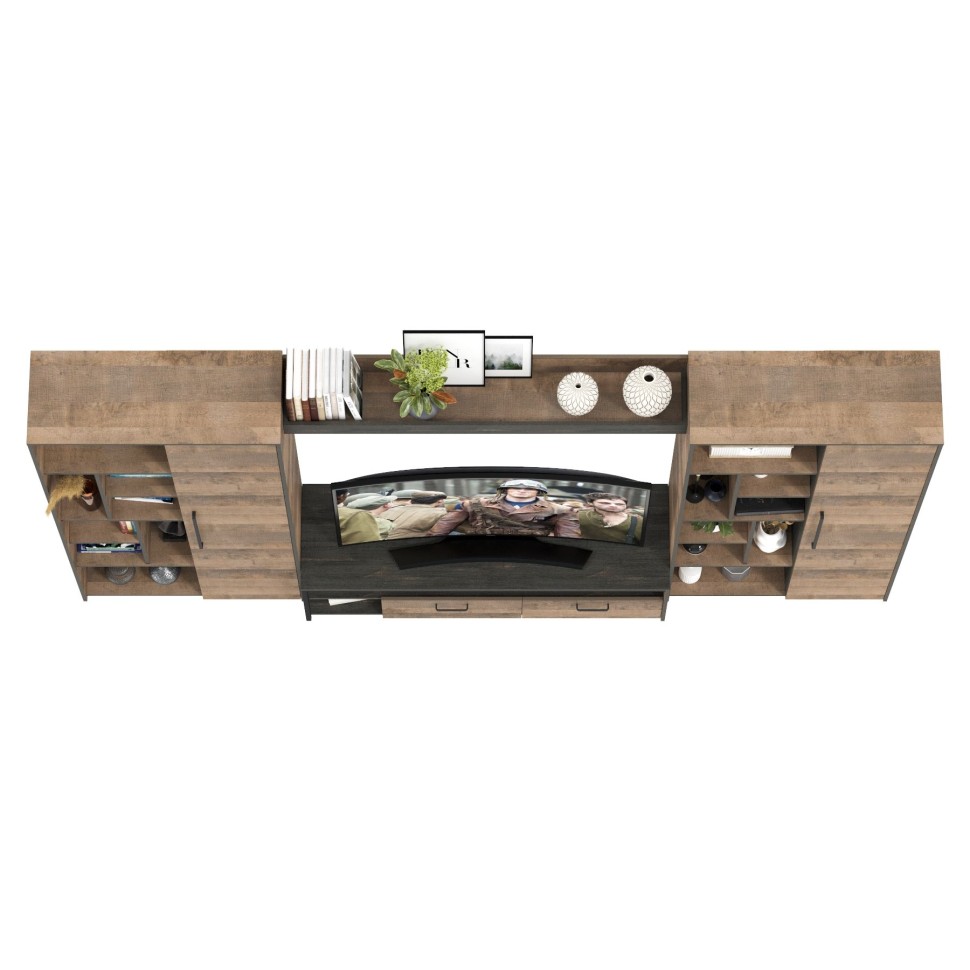 Трувор Гостиная 075, цвет дуб гранж песочный/интра, ШхГхВ 335,8х45,4х194,2 см., универсальная сборка