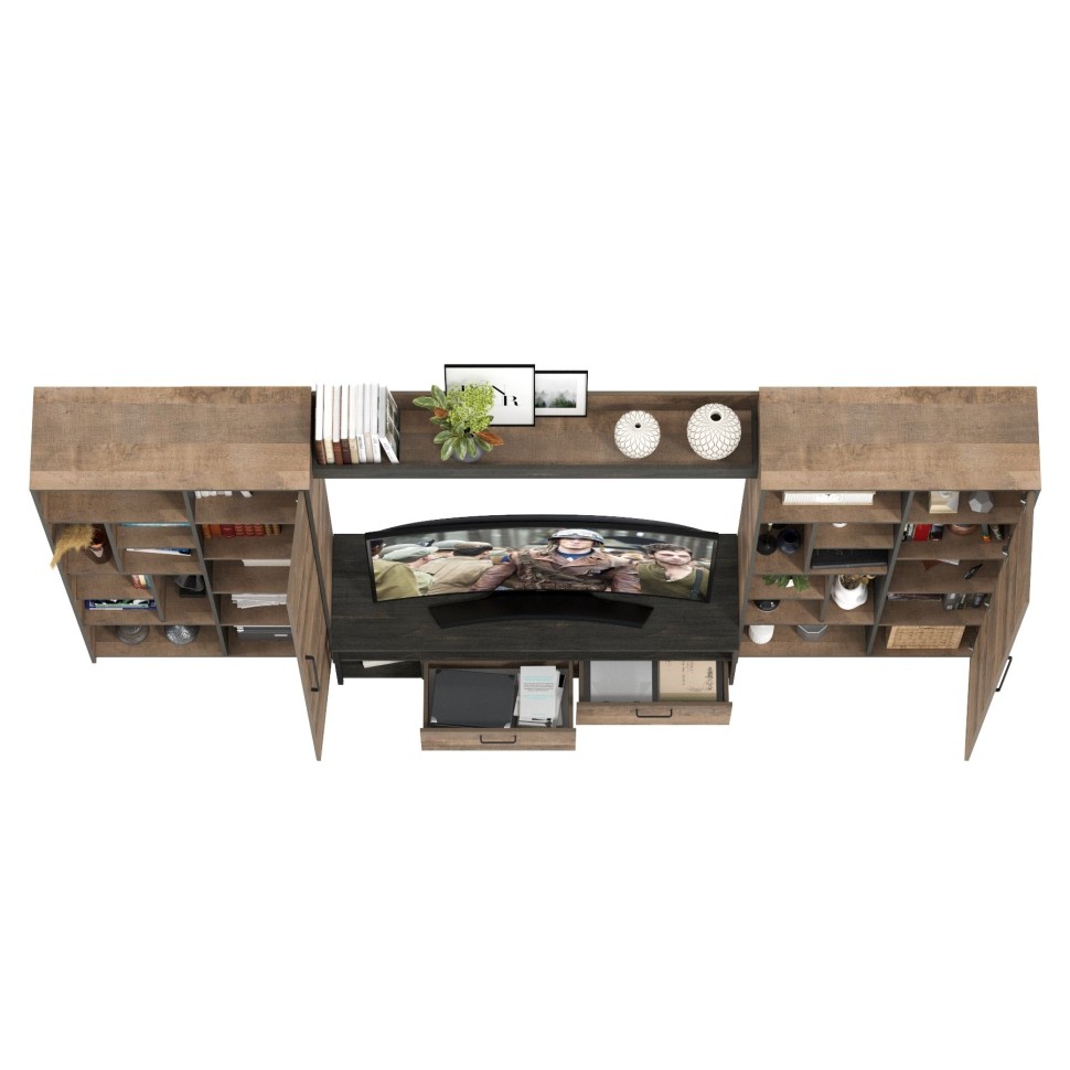 Трувор Гостиная 075, цвет дуб гранж песочный/интра, ШхГхВ 335,8х45,4х194,2 см., универсальная сборка