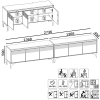 КР100 Тумба под ТВ Муар 13.261.01 + 13.261.01, цвет ЛДСП белый шагрень/МДФ белый глянец, ШхГхВ 273,6х40х59 см., универсальная сборка