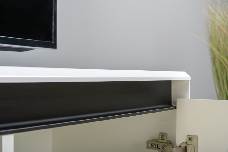 КР100 Тумба под ТВ Муар 13.261.01 + 13.261.01, цвет ЛДСП белый шагрень/МДФ белый глянец, ШхГхВ 273,6х40х59 см., универсальная сборка