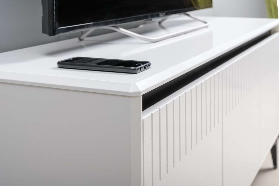 КР100 Тумба под ТВ Муар 13.261.01 + 13.261.01, цвет ЛДСП белый шагрень/МДФ белый глянец, ШхГхВ 273,6х40х59 см., универсальная сборка