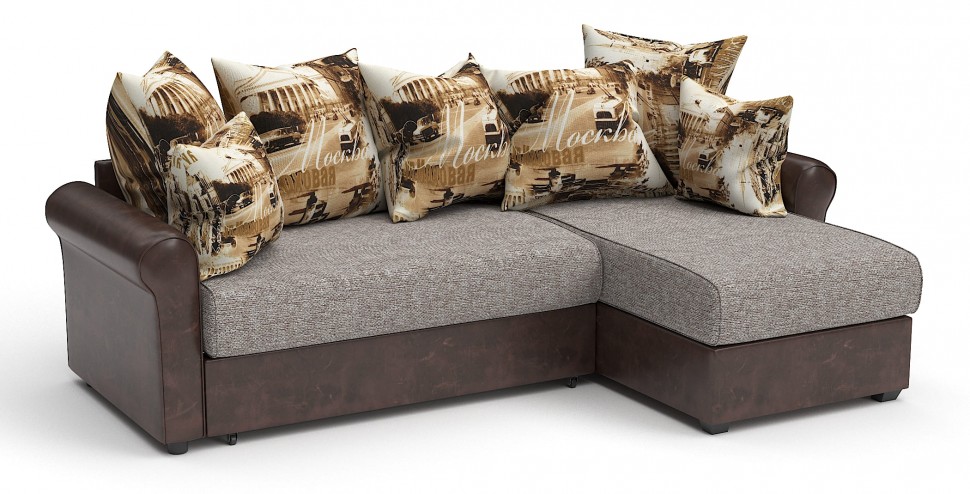 Диван угловой Рейн дельфин серая рогожка+коричневая экокожа