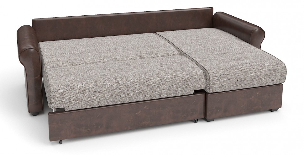 Диван угловой Рейн дельфин серая рогожка+коричневая экокожа