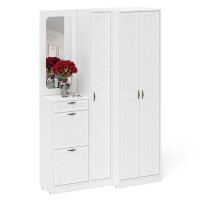 Прихожая П-6 Компоновка № 29, цвет белая шагрень/фасады МДФ белое дерево фрезеровка ромб, ШхГхВ 140х50х210 см., универсальная сборка