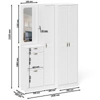 Прихожая П-6 Компоновка № 29, цвет белая шагрень/фасады МДФ белое дерево фрезеровка ромб, ШхГхВ 140х50х210 см., универсальная сборка