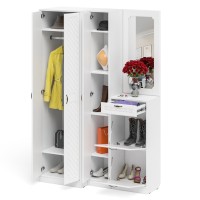 Прихожая П-6 Компоновка № 29, цвет белая шагрень/фасады МДФ белое дерево фрезеровка ромб, ШхГхВ 140х50х210 см., универсальная сборка