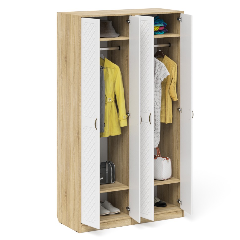 Прихожая П-6 Шкаф + Шкаф, цвет дуб сонома/фасады МДФ белое дерево фрезеровка ромб, ШхГхВ 120х50х210 см.