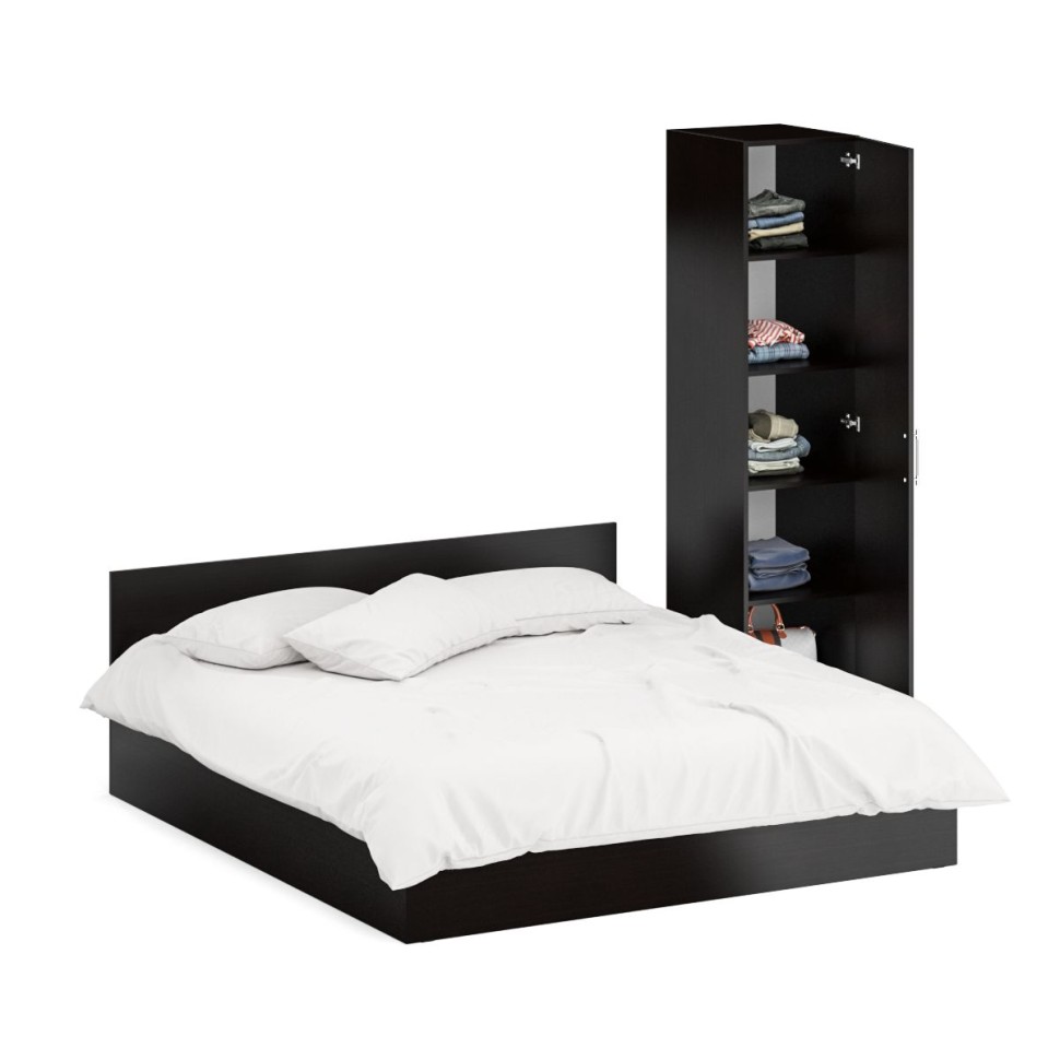 Кровать 1800 + Пенал Стандарт, цвет венге, ШхГхВ 183,5х203,5х70 + 45х52х200 см., сп.м. 1800х2000 мм., без матраса, основание есть