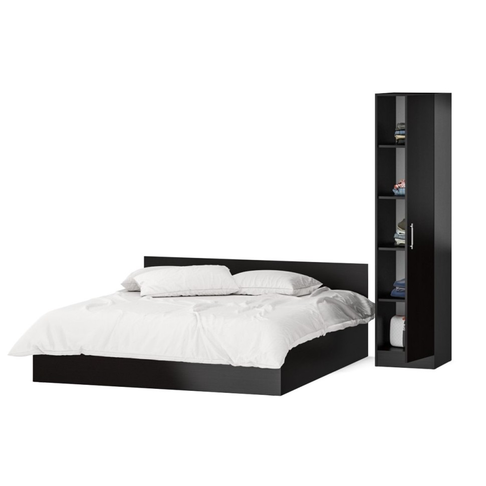 Кровать 1800 + Пенал Стандарт, цвет венге, ШхГхВ 183,5х203,5х70 + 45х52х200 см., сп.м. 1800х2000 мм., без матраса, основание есть