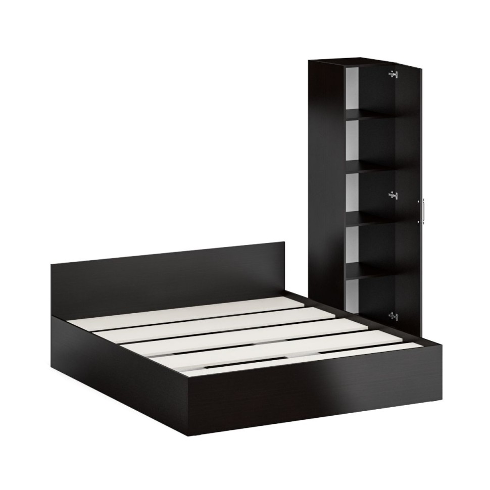 Кровать 1800 + Пенал Стандарт, цвет венге, ШхГхВ 183,5х203,5х70 + 45х52х200 см., сп.м. 1800х2000 мм., без матраса, основание есть