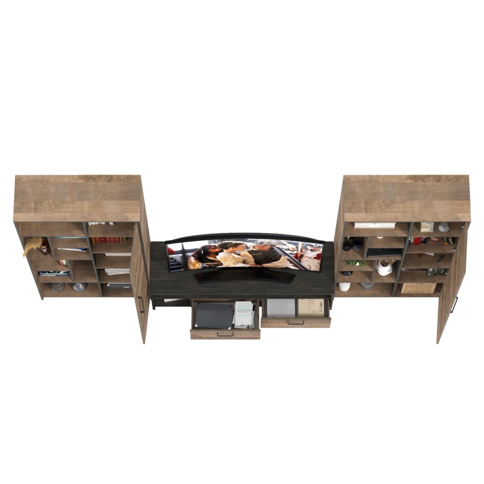 Трувор Гостиная 076, цвет дуб гранж песочный/интра, ШхГхВ 335,8х45,4х106,9 см., универсальная сборка