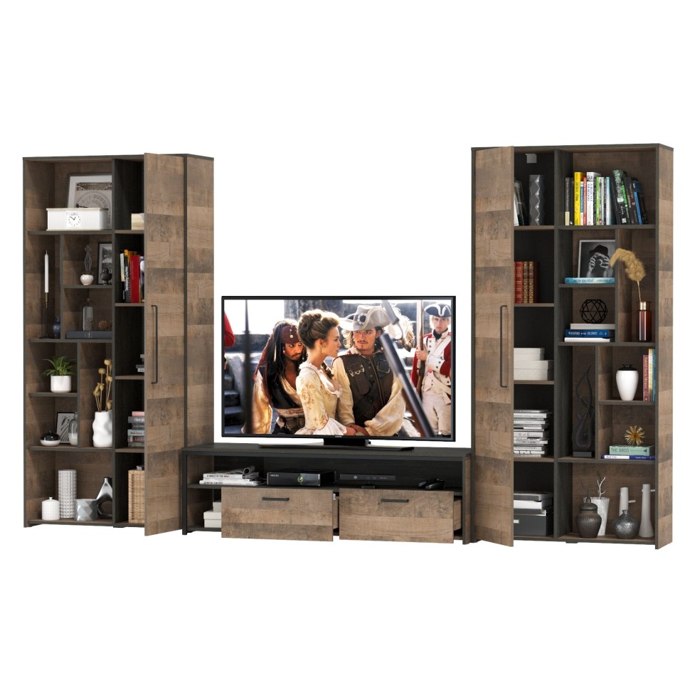 Трувор Гостиная 076, цвет дуб гранж песочный/интра, ШхГхВ 335,8х45,4х106,9 см., универсальная сборка