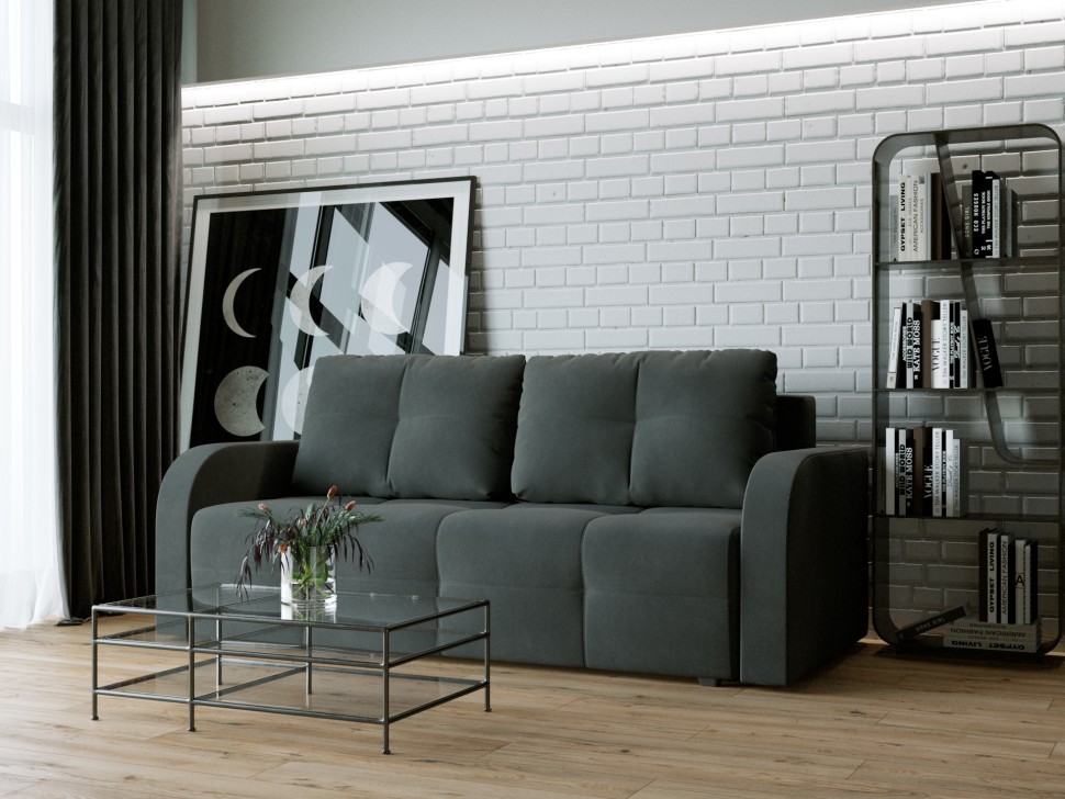 Прямой диван Марсель №3 (велюр черный)