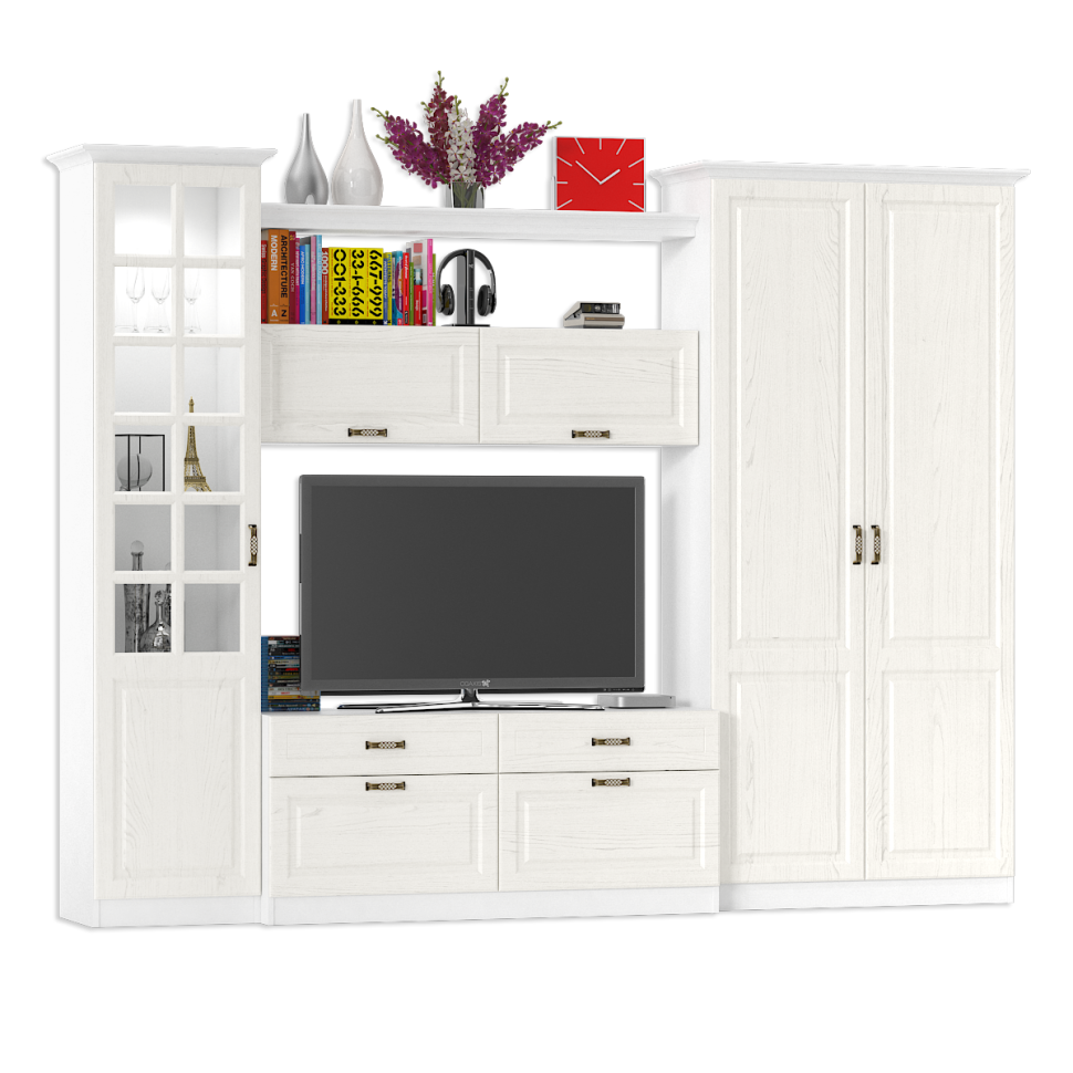 Ливерпуль Набор мебели 7, цвет ясень ваниль/белый, ШхГхВ 290х49,3х220,3 см.(без учёта карниза), ниша для тв 140х49х90 см., универсальная сборка