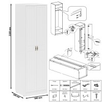 Прихожая П-6 Шкаф, цвет белая шагрень/фасады МДФ белое дерево фрезеровка прованс, ШхГхВ 60х50х210 см.