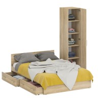 Кровать с ящиками 1400 + Пенал Стандарт, цвет дуб сонома, ШхГхВ 143,5х203,5х70 + 45х52х200 см., сп.м. 1400х2000 мм., без матраса, основание есть
