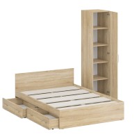 Кровать с ящиками 1400 + Пенал Стандарт, цвет дуб сонома, ШхГхВ 143,5х203,5х70 + 45х52х200 см., сп.м. 1400х2000 мм., без матраса, основание есть