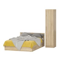 Кровать с ящиками 1400 + Пенал Стандарт, цвет дуб сонома, ШхГхВ 143,5х203,5х70 + 45х52х200 см., сп.м. 1400х2000 мм., без матраса, основание есть