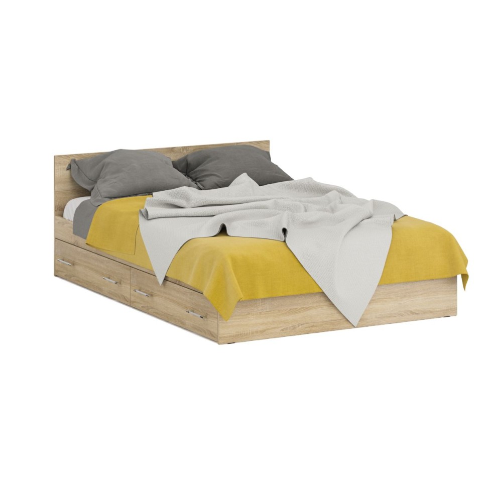 Кровать с ящиками 1400 + Пенал Стандарт, цвет дуб сонома, ШхГхВ 143,5х203,5х70 + 45х52х200 см., сп.м. 1400х2000 мм., без матраса, основание есть