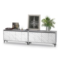 СНЯТО Тумба под ТВ Муар 13.261.02 + 13.261.02, цвет ЛДСП стальной серый/МДФ мрамор белый, ШхГхВ 273,6х40х71,8 см.