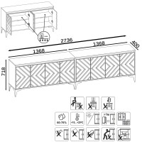 СНЯТО Тумба под ТВ Муар 13.261.02 + 13.261.02, цвет ЛДСП стальной серый/МДФ мрамор белый, ШхГхВ 273,6х40х71,8 см.