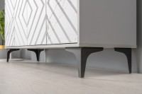 СНЯТО Тумба под ТВ Муар 13.261.02 + 13.261.02, цвет ЛДСП стальной серый/МДФ мрамор белый, ШхГхВ 273,6х40х71,8 см.