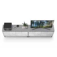 СНЯТО Тумба под ТВ Муар 13.261.02 + 13.261.02, цвет ЛДСП стальной серый/МДФ мрамор белый, ШхГхВ 273,6х40х71,8 см.