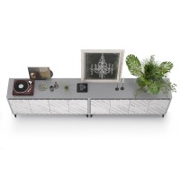 СНЯТО Тумба под ТВ Муар 13.261.02 + 13.261.02, цвет ЛДСП стальной серый/МДФ мрамор белый, ШхГхВ 273,6х40х71,8 см.