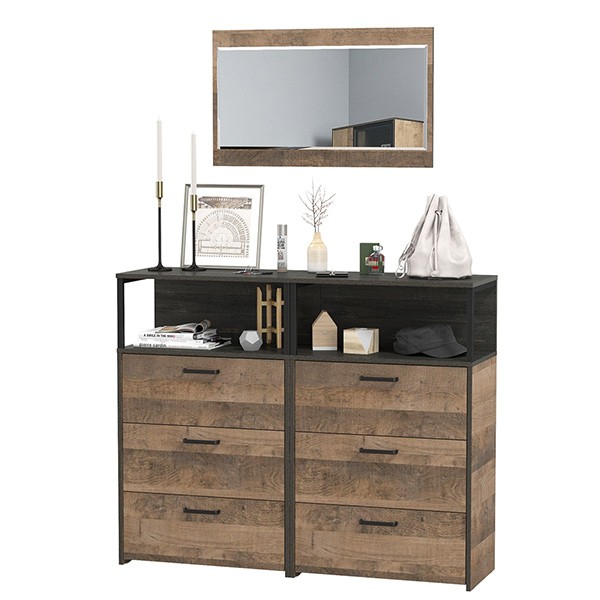 Трувор 13.307.02 Комод с ящиками + 13.307.02 Комод с ящиками + 15.30 Зеркало, цвет дуб гранж песочный/интра, ШхГхВ 132х37х195 см.