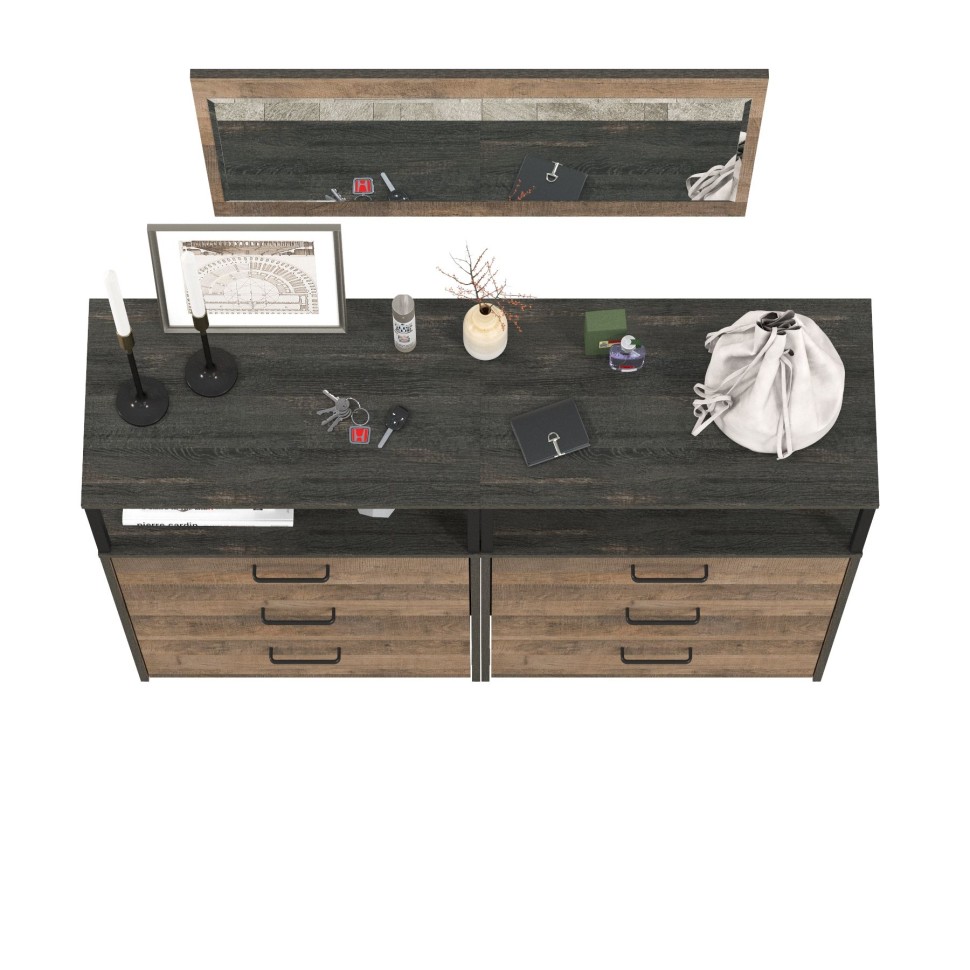 Трувор 13.307.02 Комод с ящиками + 13.307.02 Комод с ящиками + 15.30 Зеркало, цвет дуб гранж песочный/интра, ШхГхВ 132х37х195 см.