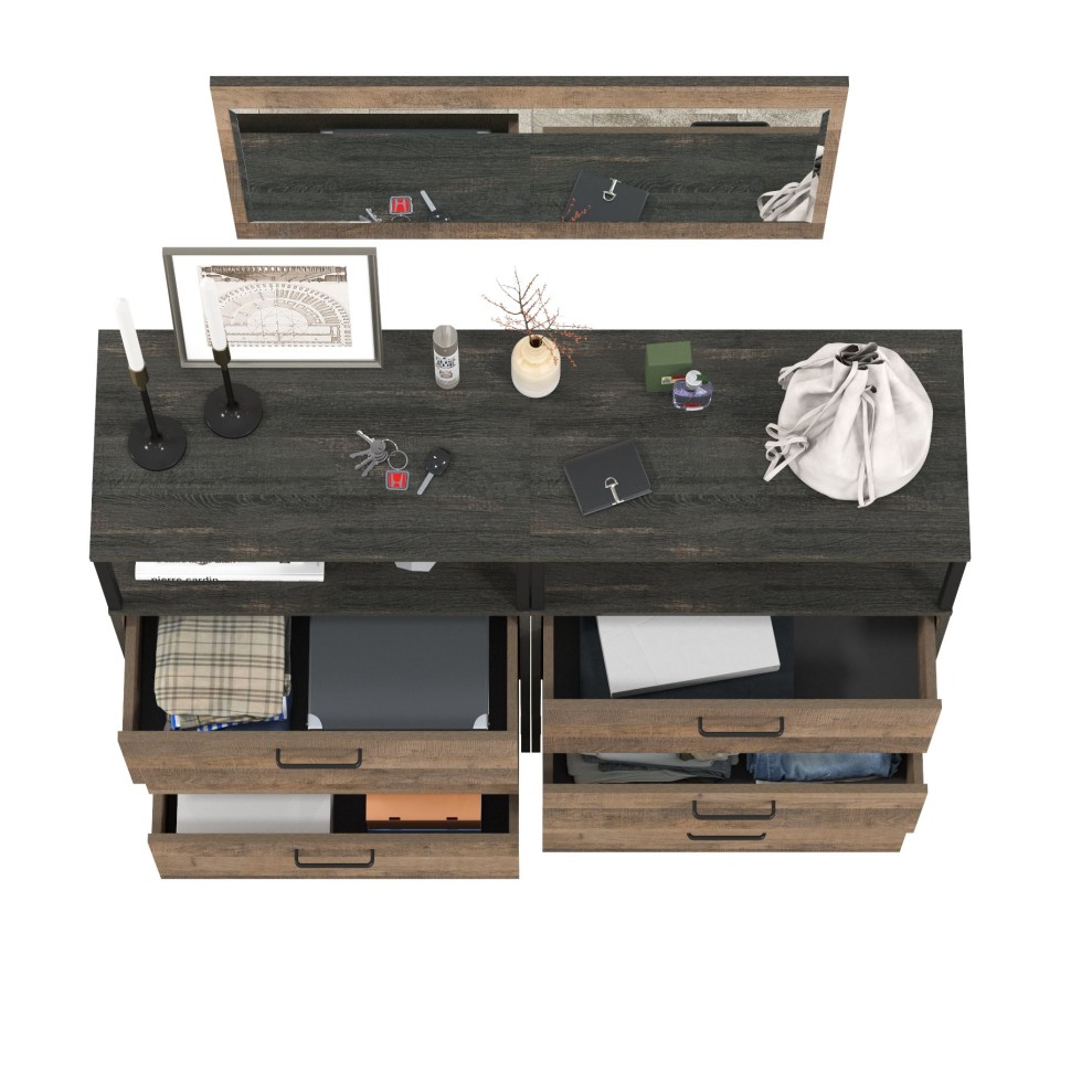 Трувор 13.307.02 Комод с ящиками + 13.307.02 Комод с ящиками + 15.30 Зеркало, цвет дуб гранж песочный/интра, ШхГхВ 132х37х195 см.