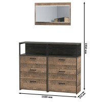 Трувор 13.307.02 Комод с ящиками + 13.307.02 Комод с ящиками + 15.30 Зеркало, цвет дуб гранж песочный/интра, ШхГхВ 132х37х195 см.