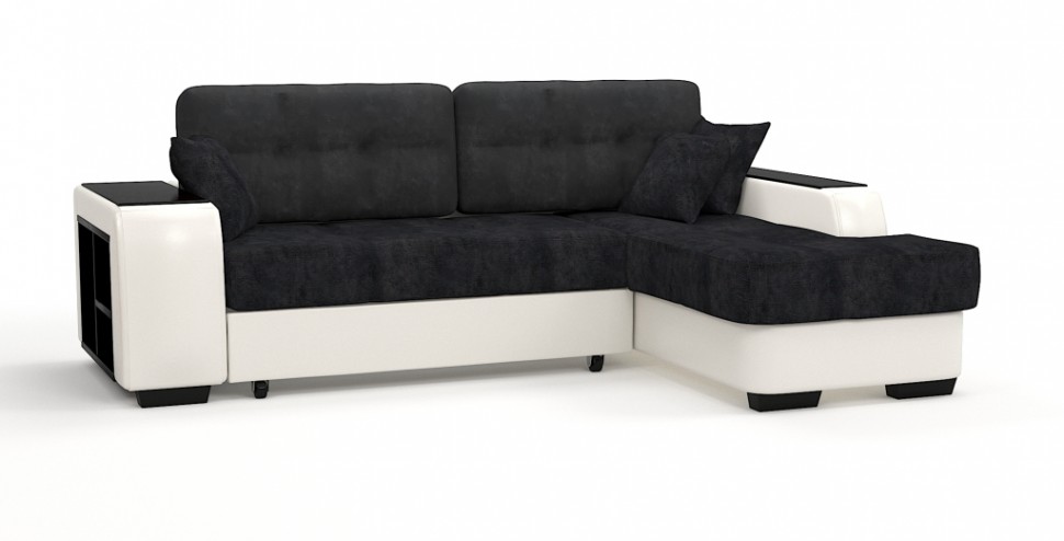Диван угловой Брюссель Люкс экокожа белый + велюр черный