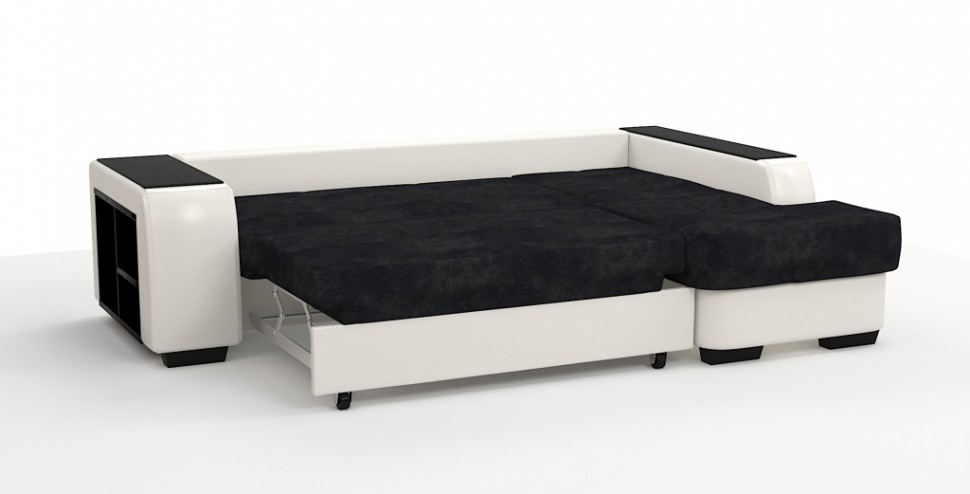 Диван угловой Брюссель Люкс экокожа белый + велюр черный