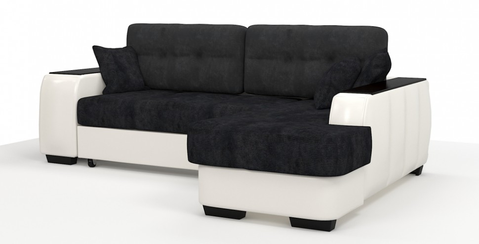 Диван угловой Брюссель Люкс экокожа белый + велюр черный