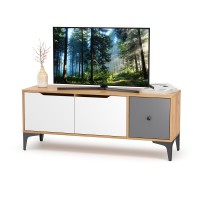 СНЯТО Тумба под ТВ Вайс 13.270.01, цвет корпус: дуб золотой/фасады: тёмно-серый/МДФ милк софт, ШхГхВ 124х38х50,6 см., универсальная сборка