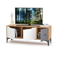 СНЯТО Тумба под ТВ Вайс 13.270.01, цвет корпус: дуб золотой/фасады: тёмно-серый/МДФ милк софт, ШхГхВ 124х38х50,6 см., универсальная сборка