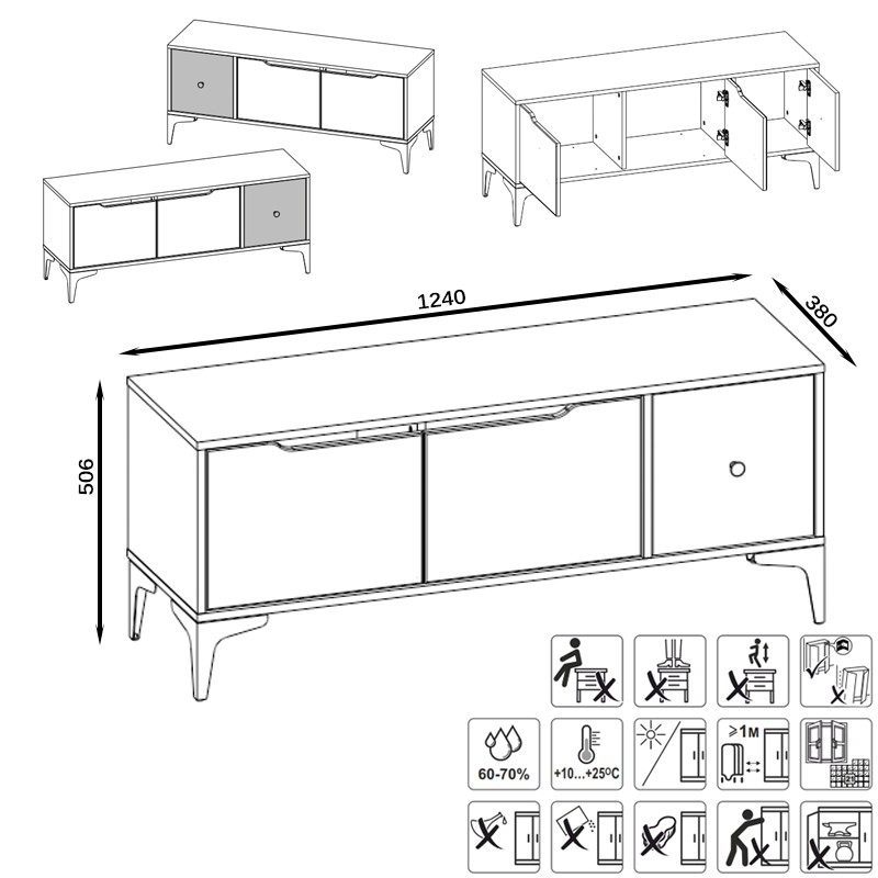 СНЯТО Тумба под ТВ Вайс 13.270.01, цвет корпус: дуб золотой/фасады: тёмно-серый/МДФ милк софт, ШхГхВ 124х38х50,6 см., универсальная сборка