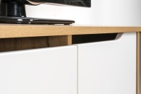 СНЯТО Тумба под ТВ Вайс 13.270.01, цвет корпус: дуб золотой/фасады: тёмно-серый/МДФ милк софт, ШхГхВ 124х38х50,6 см., универсальная сборка