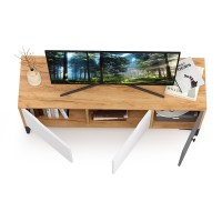 СНЯТО Тумба под ТВ Вайс 13.270.01, цвет корпус: дуб золотой/фасады: тёмно-серый/МДФ милк софт, ШхГхВ 124х38х50,6 см., универсальная сборка