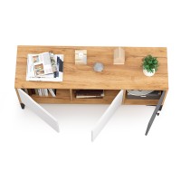 СНЯТО Тумба под ТВ Вайс 13.270.01, цвет корпус: дуб золотой/фасады: тёмно-серый/МДФ милк софт, ШхГхВ 124х38х50,6 см., универсальная сборка