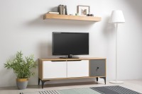 СНЯТО Тумба под ТВ Вайс 13.270.01, цвет корпус: дуб золотой/фасады: тёмно-серый/МДФ милк софт, ШхГхВ 124х38х50,6 см., универсальная сборка