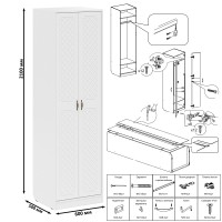 Прихожая П-6 Шкаф, цвет белая шагрень/фасады МДФ белое дерево фрезеровка ромб, ШхГхВ 60х50х210 см.