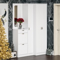 Прихожая П-6 Шкаф, цвет белая шагрень/фасады МДФ белое дерево фрезеровка ромб, ШхГхВ 60х50х210 см.