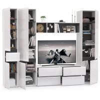 Сидней Комплектация № 027, цвет корпус: белый/чёрный/фасады: МДФ белый глянец, ШхГхВ 264,9х41,3х205,2 см., ниша для ТВ 129х41х98 см., универс. сборка