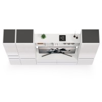 Сидней Комплектация № 027, цвет корпус: белый/чёрный/фасады: МДФ белый глянец, ШхГхВ 264,9х41,3х205,2 см., ниша для ТВ 129х41х98 см., универс. сборка