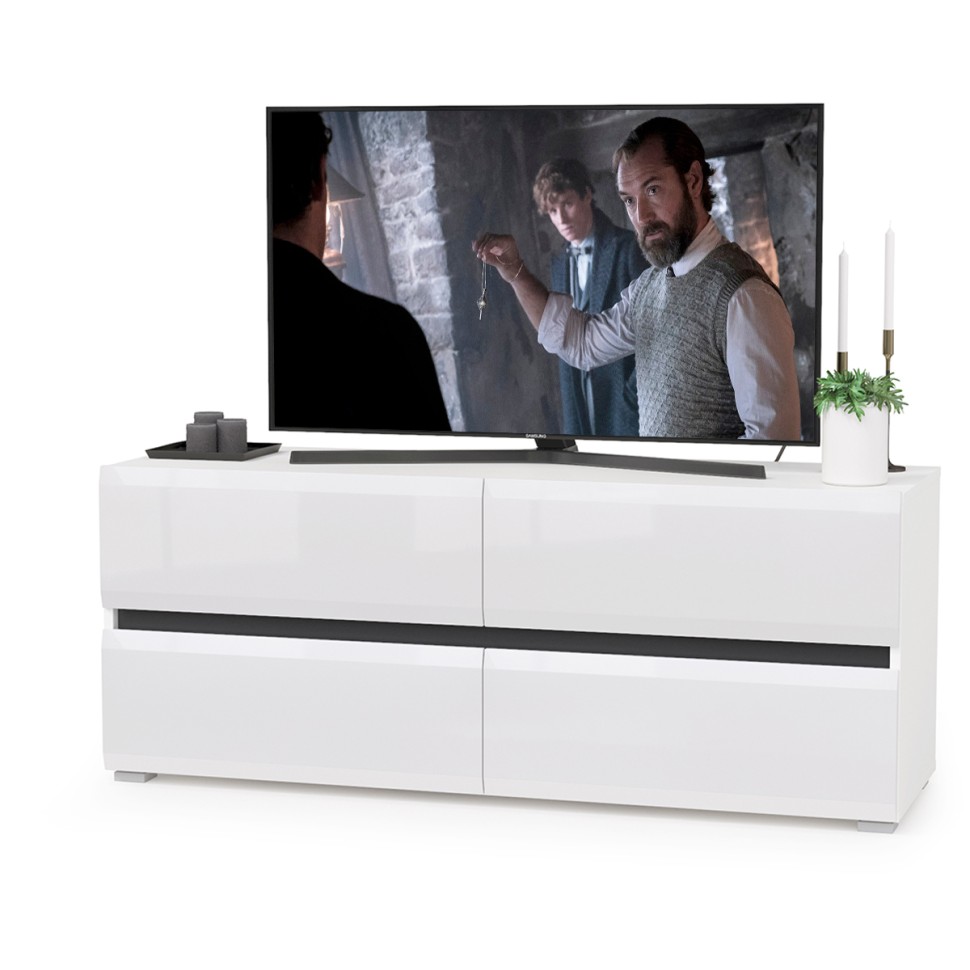 Сидней Комплектация № 027, цвет корпус: белый/чёрный/фасады: МДФ белый глянец, ШхГхВ 264,9х41,3х205,2 см., ниша для ТВ 129х41х98 см., универс. сборка