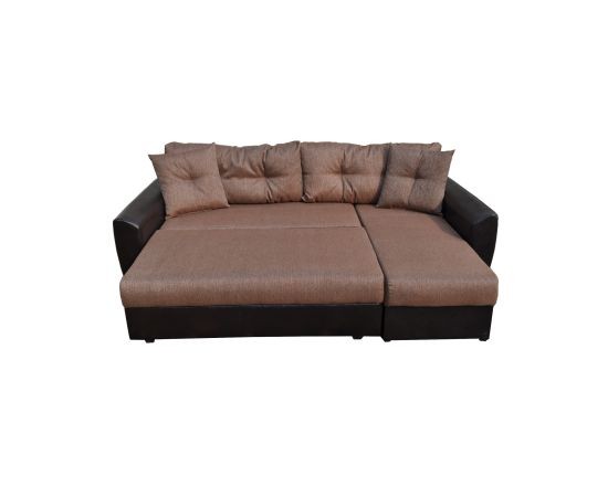 Угловой диван Амстердам еврокнижка коричневая рогожка/черная экокожа