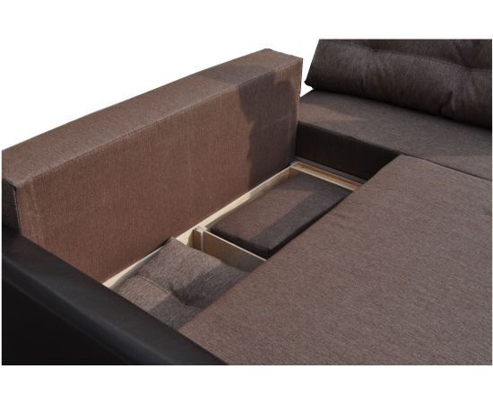 Угловой диван Амстердам еврокнижка коричневая рогожка/черная экокожа